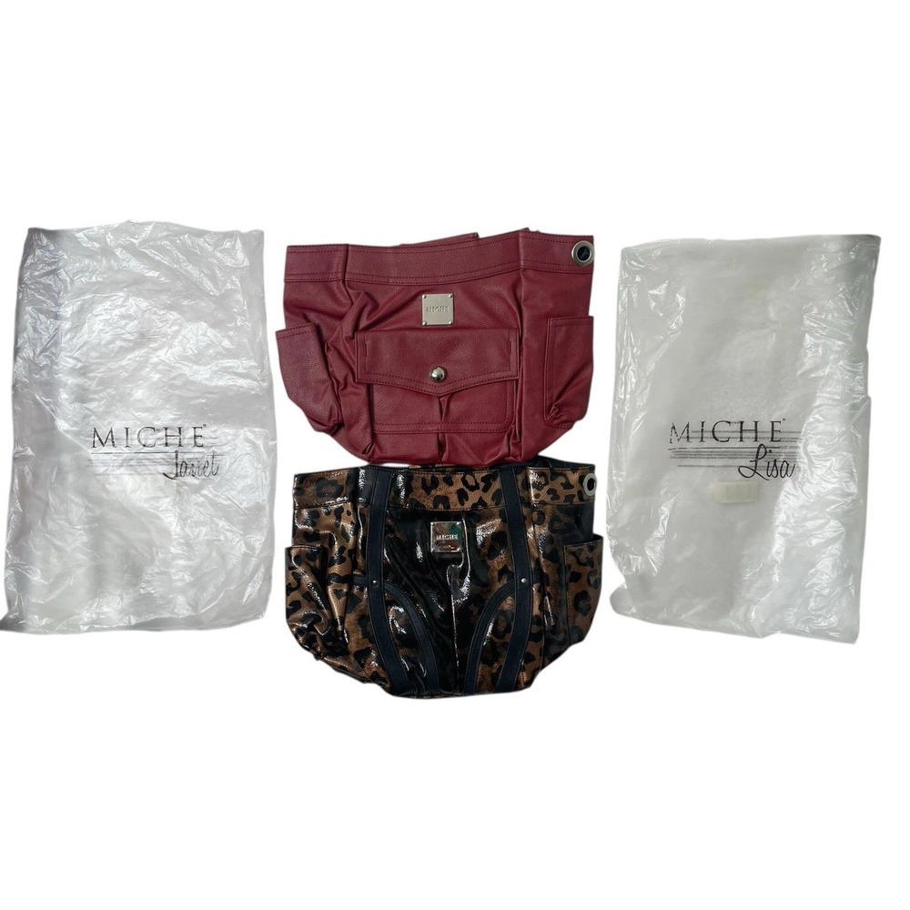 MICHE Demi Shells Lot of 2 Janet And Lisa Red Leopard Print Retired